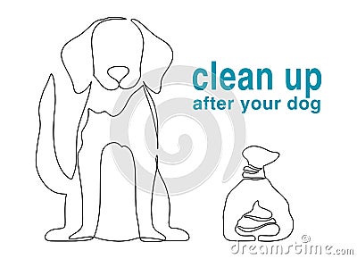 Pick up dog poo in plastic bag isolated on white background. Warning clean up waste, feces, pet dung. Street banner, icon, Vector Illustration