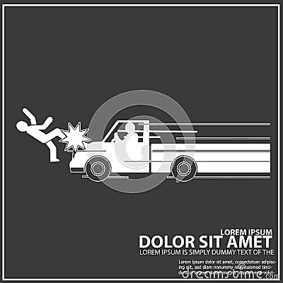 Pick up truck speed collision with a pedestrian Vector Illustration