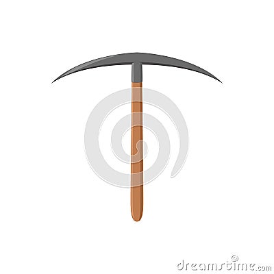 Pickaxe with iron tip and wooden handle. Cartoon working tool for archaeological and geological excavations. Archeology Vector Illustration