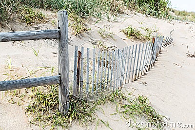 Picket Fence on Beach at Sandbridge Stock Photo