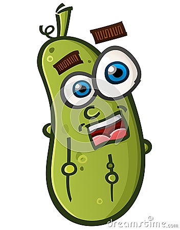 Pickle Cartoon Character with Big Thick Eyebrows Vector Illustration