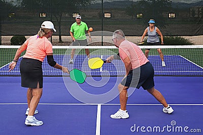 Pickleball Action - Mixed Doubles 2 Stock Photo