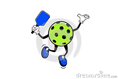 Pickleball cartoon character in jumping or smash position Vector Illustration