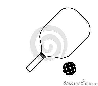 Pickleball paddle line icon with ball Vector Illustration