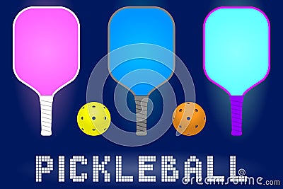 Pickleball paddle rackets and balls Vector Illustration