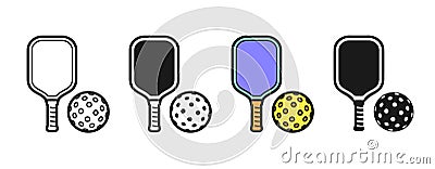 Pickleball Racket and Ball Icons In Different Styles Vector Illustration