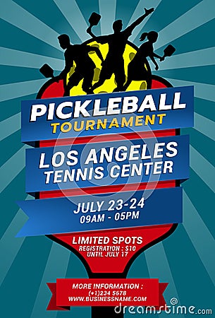 Pickleball tournament flyer template for competition events, training, matches, etc Vector Illustration