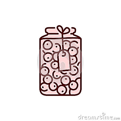 Pickled cherries in a jar color line icon. Vector Illustration