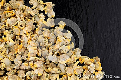 Pickled cockles on a slate background Stock Photo