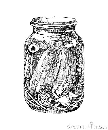 Pickled cucumbers in a glass jar vector Vector Illustration