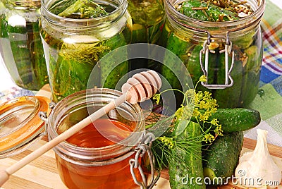 Pickled cucumbers with honey Stock Photo