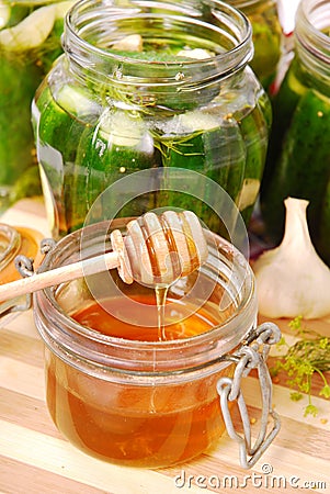 Pickled cucumbers with honey Stock Photo