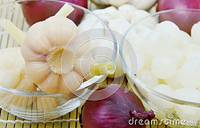 Pickled garlic and onion Stock Photo