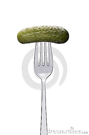Pickled gherkin on fork Stock Photo