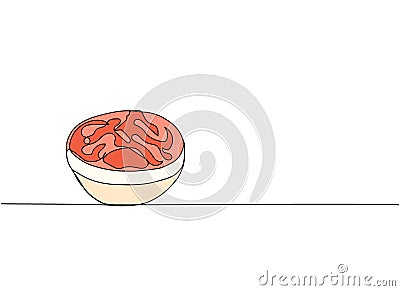 pickled ginger in a bowl, Sushi set one line art. Continuous line drawing of sushi, japanese, food, roll, culture, tasty Cartoon Illustration