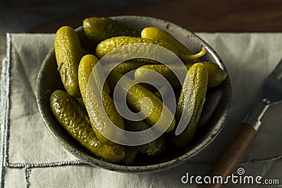 Pickled Organic Cornichon Gherkin Pickles Stock Photo