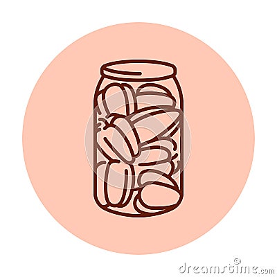 Pickled peppers in a jar color line icon. Vector Illustration