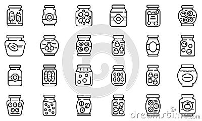 Pickled products icons set, outline style Stock Photo
