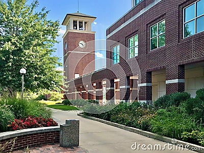 Pickler Memorial Library clock tower and arcade, Truman State University, Kirksville, Missouri Editorial Stock Photo