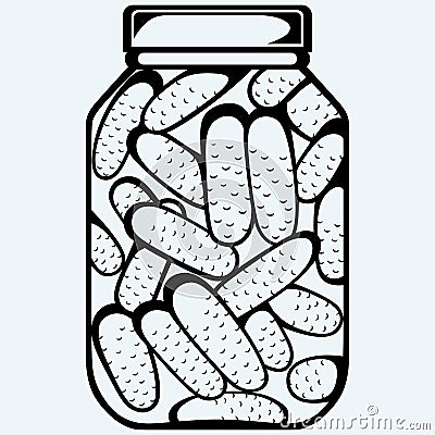 Pickles bank. Preserved cucumbers in a jar Vector Illustration