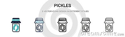 Pickles icon in filled, thin line, outline and stroke style. Vector illustration of two colored and black pickles vector icons Vector Illustration