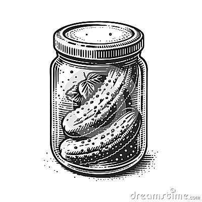 Pickles in Jar Engraved Illustration raster Cartoon Illustration