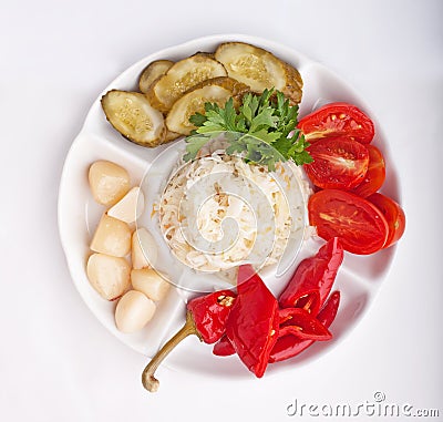 Pickles on round dish Stock Photo