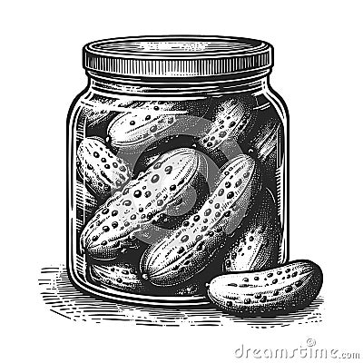 Pickles in Jar Engraved Illustration vector Vector Illustration