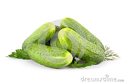 Pickling cucumbers with parsley, dill, herbs Stock Photo