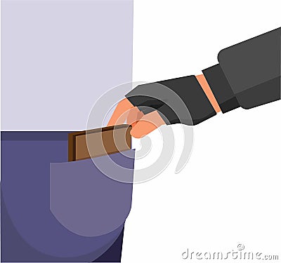 Pickpocket, human hand takes wallet from wallet illustration cartoon vector Vector Illustration