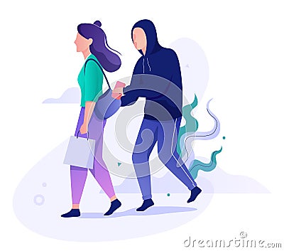 Pickpocket steal wallet from the purse. Robber stealing Vector Illustration
