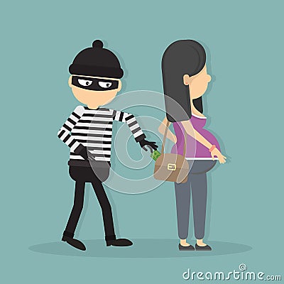 Pickpocket steals money. Vector Illustration