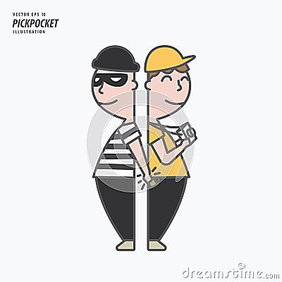 Pickpocket stolen the money from a man`s pocket illustration vec Vector Illustration