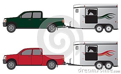 Pickup with horse trailer Vector Illustration