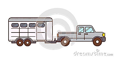 Pickup, horse trailer Vector Illustration