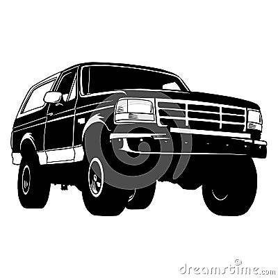 Pickup lifted 1990, Muscle car, Classic car, Stencil, Silhouette, Vector Clip Art - Truck 4x4 Off Road - Off-road car Vector Illustration