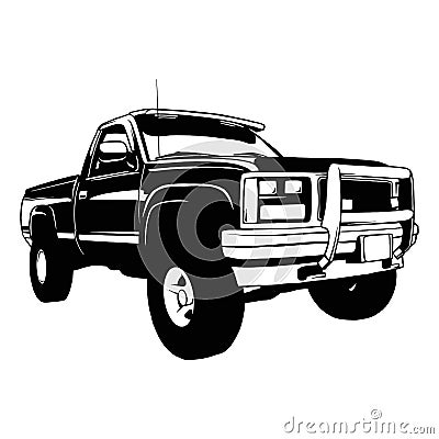 Pickup lifted 1990, Muscle car, Classic car, Stencil, Silhouette, Vector Clip Art - Truck 4x4 Off Road - Off-road car Vector Illustration
