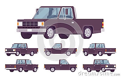 Pickup truck black set Vector Illustration