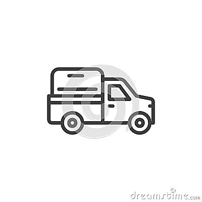 Pickup truck line icon, outline vector sign, linear style pictogram isolated on white. Symbol, logo illustration. Editable stroke Vector Illustration