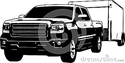 Pickup truck pulling an enclosed trailer Vector Illustration