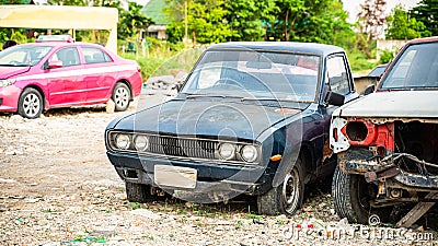 Pickup truck wreck has been abandoned. Stock Photo