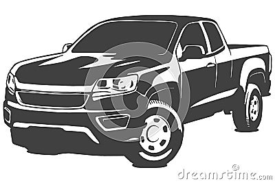 Pickup vector black illustration isolated on white background. Hand drawn illustration. Vector Illustration