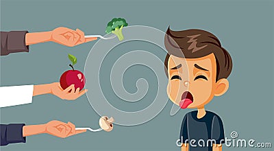 Picky Eater Boy Refusing Food Vector Cartoon Illustration Vector Illustration