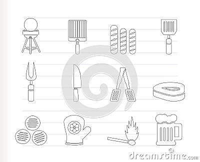 Picnic, barbecue and grill icons Vector Illustration