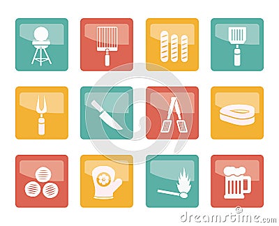 Picnic, barbecue and grill icons over colored background Vector Illustration