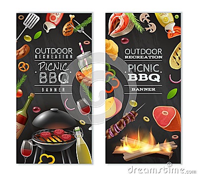 Picnic Barbecue Vertical Banners Vector Illustration