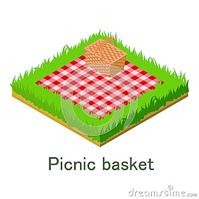 Picnic bascet icon, isometric style. Vector Illustration