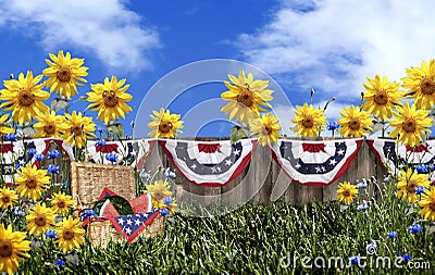 Picnic Basket Flower Garden Stock Photo