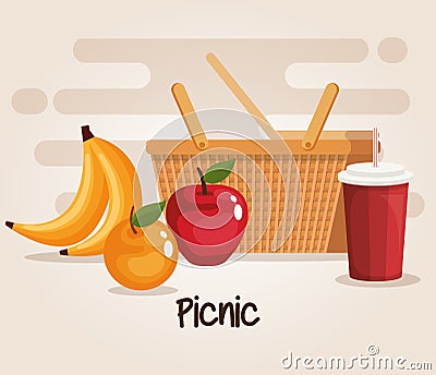 Picnic basket with food Vector Illustration