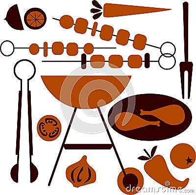 Picnic and BBQ grill icon set Vector Illustration